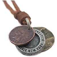 KONOV Mens Womens Double Ring Pendant Adjustable Leather Cord Necklace Chain, Brown...