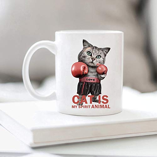 Funny Cat Mug - Cat is My spirit annimal - White 11 Oz. Cat Lovers Coffee Mug,Best Gift for New Cat Mom or Dad - Cat Lover Gifts for Women or Men (C04)