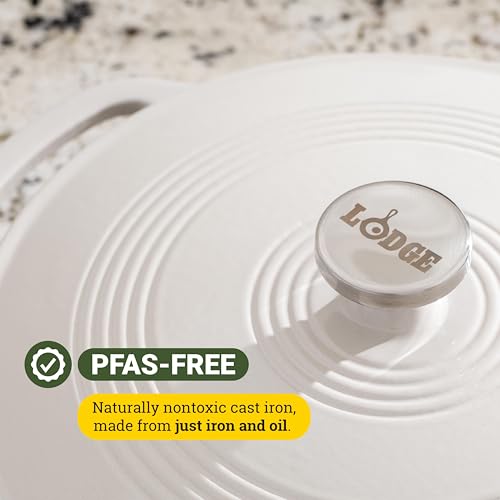 Lodge 3.6 Quart Enameled Cast Iron Oval Casserole With Lid– Dual Handles – Oven Safe up to 500° F or on Stovetop - Use to Marinate, Cook, Bake, Refrigerate and Serve – Oyster White
