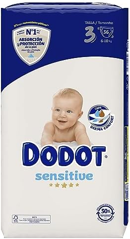 DODOT Sensitive - Fraldas, 6 a 10 kg, Branco, Tamanho 3, Baunilha, 56 unidades