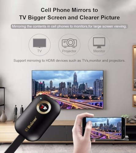 SmartSee HD Wireless Display Receiver 5G WiFi 4K 1080P Mobile Screen Cast Mirroring Adapter Dongle for iPhone Mac iOS Android to TV Projector Support Miracast Airplay DLNA No Switching (5G+2.4G)