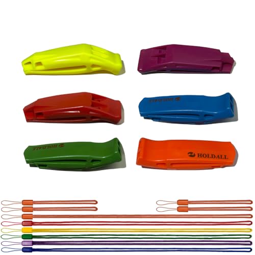 HOLDALL Emergency Whistle with Lanyard, Safety Whistle for Outdoors Camping Survival Trekking Kayak Boating PFD & Signaling (Yellow,Blue,Purple,Red,Orange,Green)