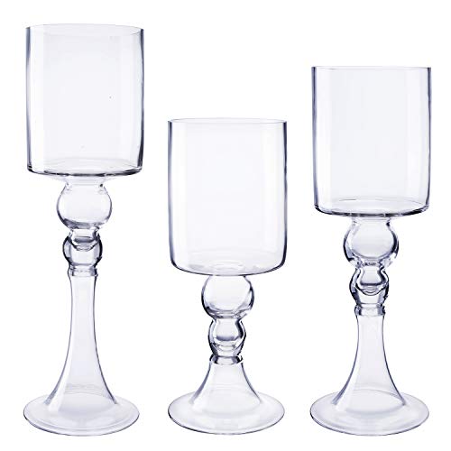 Diamond Star Set of 3 Stemmed Glass Candle Holder Elegant Hurricane