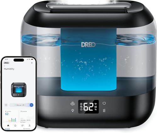 DREO Smart Humidifiers for Bedroom, Top Fill 4L Supersized Cool Mist Humidifier with Nightlight, 36H Runtime, Touch/APP/Voice Control, Quiet Ultrasonic Humidifiers for Large Room, Baby, Plants