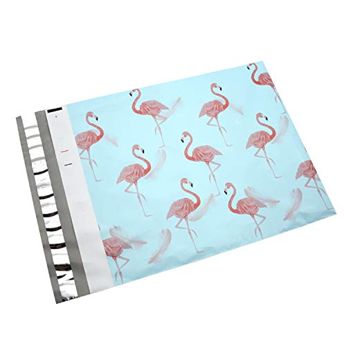 100 Mailer Bag Mailing Postal Bags for Packaging Shipping Printed Poly Envelopes(15'' x 19'',Flamingo Blue)