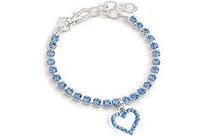 Dogs Kingdom Pet Dog Cat Rhinestones Necklace Fashion Puppy Love Heart Pendant Necklace Pet Jewelry Accessories,Blue,L:12-14" Neck