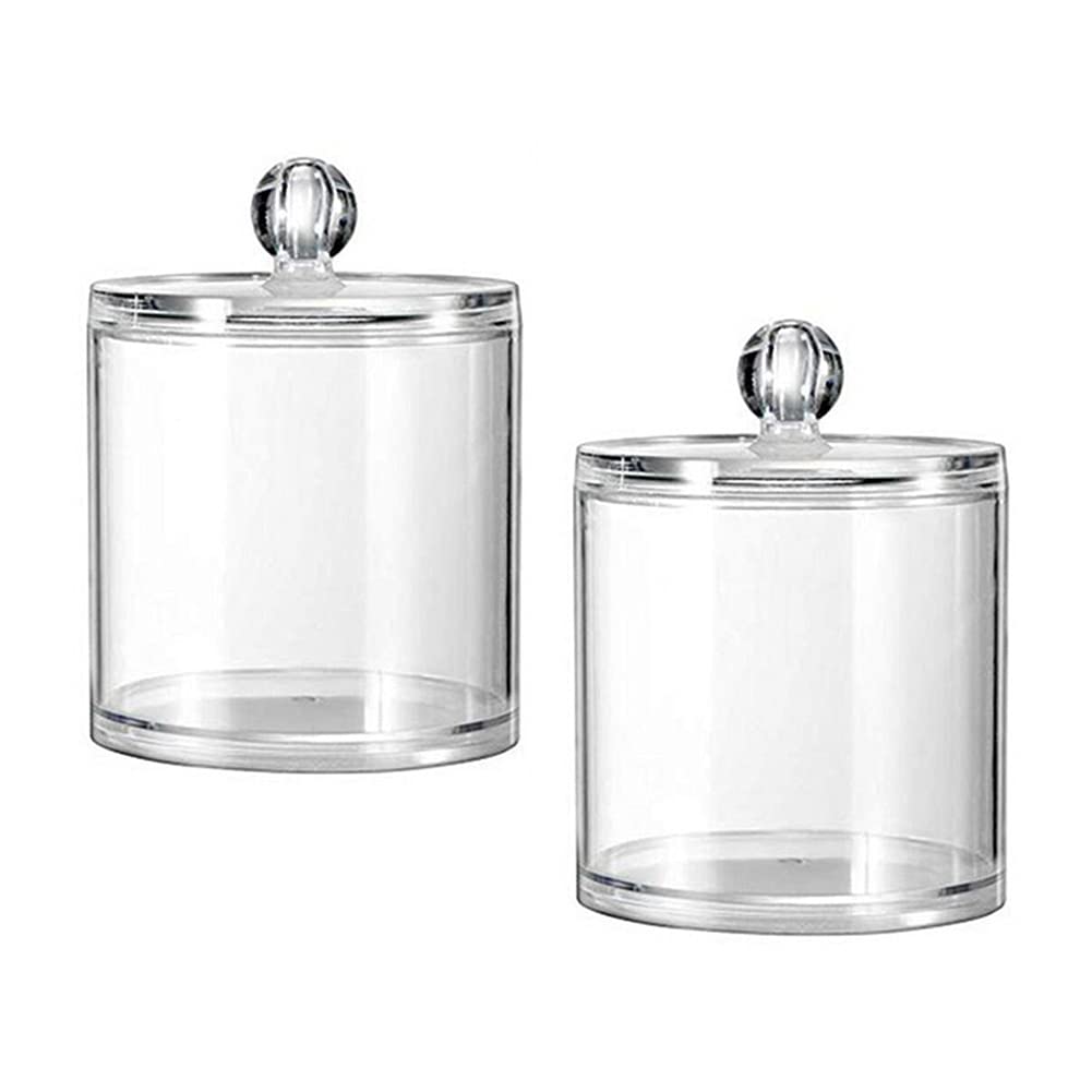2PCS Clear Acrylic Cotton Swab Ball Pad Holder with Lid Empty Plastic Apothecary Jars Makeup Cotton Ball Storage Container Dispenser Holder for Bathroom Vanity