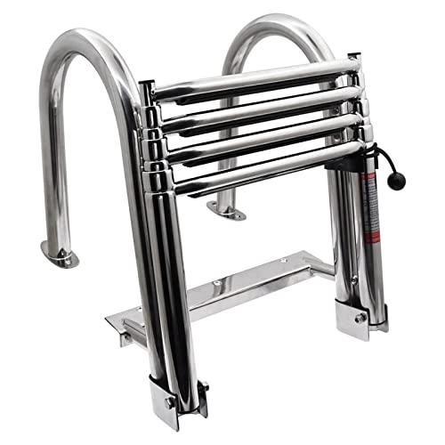 KAOLALI Scaletta Piscina, Scaletta per Barca 4 Gradini in Acciaio Inox per Ingresso Posteriore con Pedale e Corrimano (Portata 200 kg)