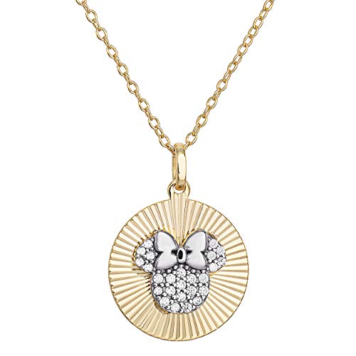 Disney Mickey and Minnie Mouse Yellow Gold Over Sterling Silver Cubic Zirconia Disc Pendant Necklace 16 + 2” Chain