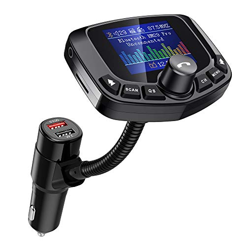 Nulaxy Bluetooth FM Transmitter for Car, Auto Search FM Blank Channel Bluetooth Car Adapter with QC3.0& 5V/2.4A Charging, Support USB Flash Drive, microSD, Aux, EQ, Wireless Handsfree Car Kit -KM29Pro