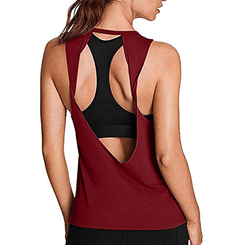 Inverlee Women Activewear Sexy Open Back Yoga Shirt Workout Sports Gym Tank Tops Vest Red
