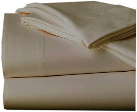 Twin Size Flat Sheet Only, 100% Cotton Sateen 300 Thread Count, Dark Ivory