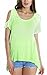 Women's Vogue Shoulder Off Wide Hem Design Top Shirt (L, Candy Green)