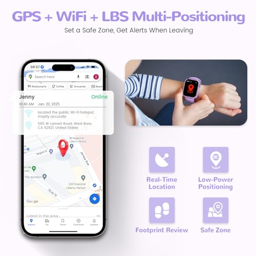 4G Smart Watch Children with GPS and Video Calling, Smartwatch Children with Calls, Voice Chat, SOS, School Mode, IP68 Waterproof, Pedometer, Alarm Clock, Camera, Gift Girls and Boys 4-15 Purple