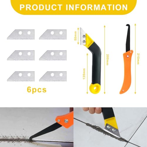 Flintronic Grout Scraper, Set of 9 Tile Grout Scrapers with 7 Replacement Blades and 1 Angled Saw, Tile Cleaning Razor Scraper, Tile Jointer Scraper