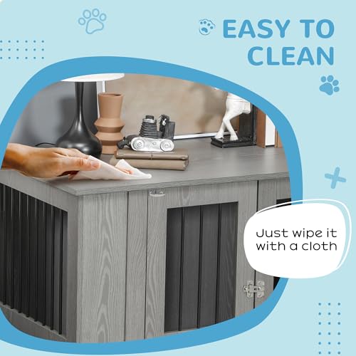 PawHut 45" L Dog Crate Furniture with Lockable Magnetic Door, Adjustable Feet, Indoor Dog Kennel End Table for Extra Large, Medium & Small Breeds, Grey