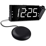 Projection Ceiling Alarm Clock, OnLyee Loud Dual Alarm Clock with Bed Shaker for Heavy Sleepers, Bedrooms, 7” Large Digital Clock,5 Dimmer Options, USB Charging Port, Battery Back up