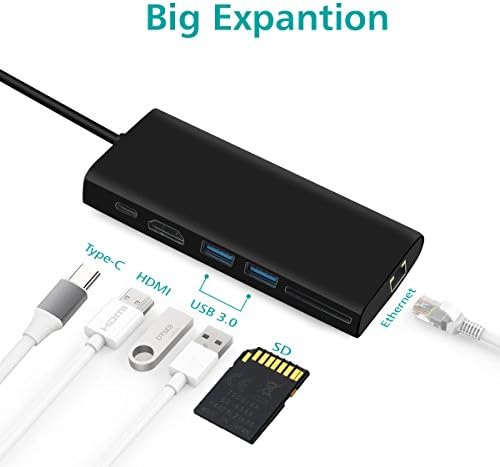 USB C Hub, TOOPONE 6-in-1 Type C Hub with 4K HDMI Port, RJ45 Gigabit Ethernet Pot, USB C Charging Port, 2 USB 3.0 Ports and SD Card Reader for Mac Book Pro and More Type C Devices (Black)