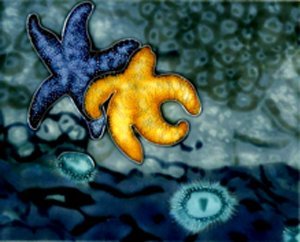 Blue and Gold Starfish Decorative Ceramic Wall Art Tile 8x10 
