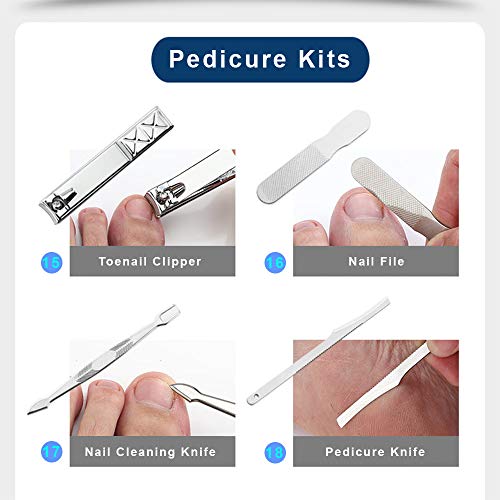 Manicure Kit Manicure Pedicure Set 18PCS Nail Toenail Clippers for Women or Men Stainless Steel Professional Grooming Kit Tools with Blue Leather Travel Case