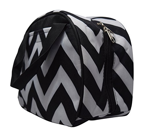 9 In Small Reusable Zippered Top Insulated Lunch Bag (Black Chevron)
