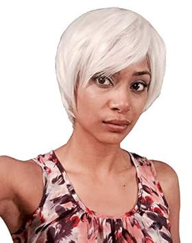 Short Straight Bob Cut Older Ladies Wig Soft Natural White Bangs