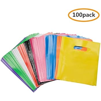 Plastic Favor Bags, Assorted Color Party Favor Bags, Size of 6x8 Inch, Pack of 100Pcs