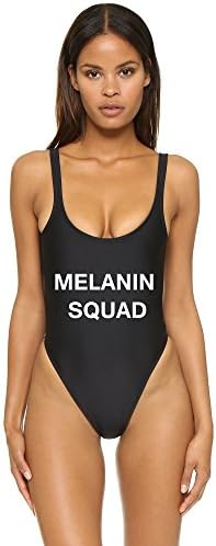 Melanin Squad One Piece High Cut Black Bathing Backless Swimsuit for Bachelorette (large)