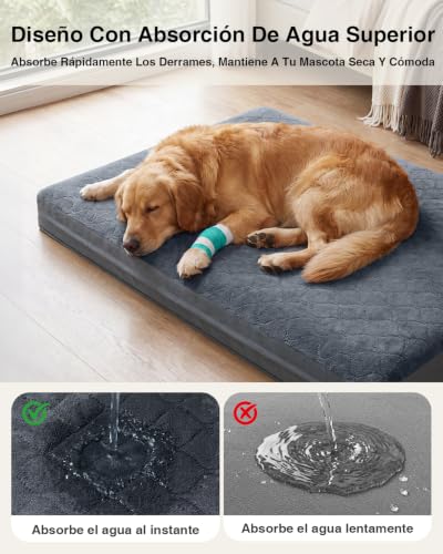 Favodormir Orthopaedic Large Dog Bed, XL Mattress for Dogs, Washable, Non-Slip Base, Grey 104 x 68 x 8 cm