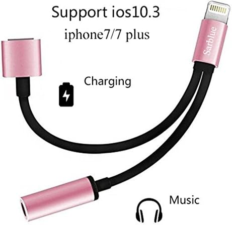 Sarblue Support ios 10.3 ,2 in 1 Lightning to 3.5mm Headphone Jack Adapter Female Audio and Charging Adapter For iPhone 7 /7 Plus 6S 6 iPod iPad