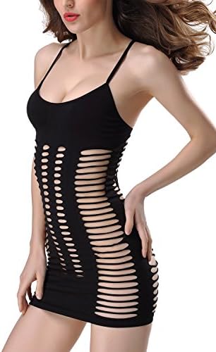 Miss Enigma Women Sexy Lingerie Chemise Seamless Fishnet Mesh Nightwear Dress One Size Black