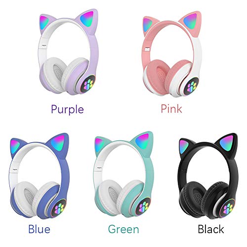 UXELY Girl Wireless Gaming Headset, Cute Cat Ear Headset with LED Lights, Noise Cancelling Stereo Gaming Headphones, Fashion Bluetooth 5.0 Headset for Gaming Headset Cute Headphones For Girls Wireless Headphones RGB