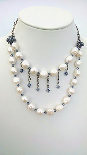 Baroque freshwater pearl, Swarovski crystal, statement necklace and earring set