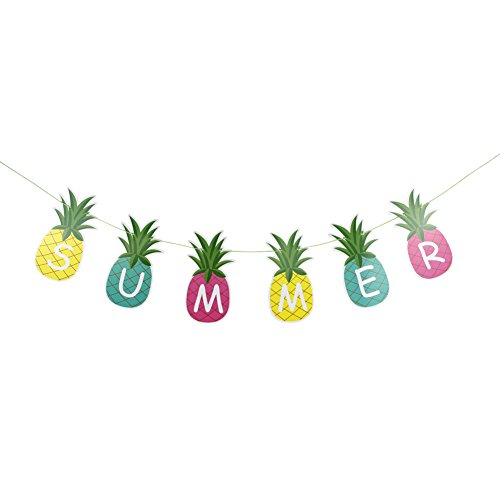 SUNBEAUTY 1.5m Colorful Summer Pineapple Banner Luau Tiki Party Supplies Hawaiian Theme Decor