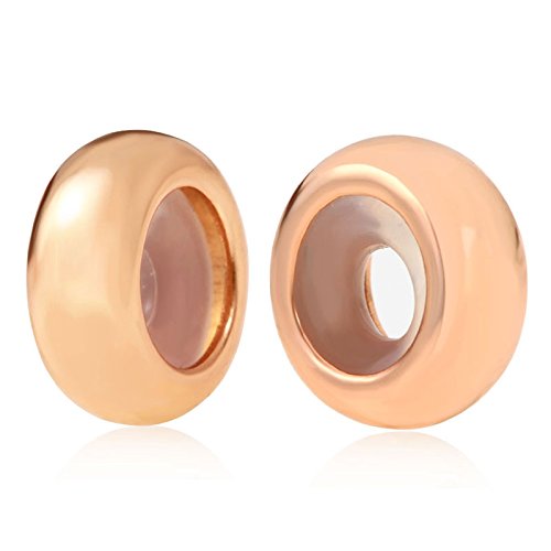 925 Sterling Silver Rose Gold Clip Stopper Charms Rondelle Spacer Bead for Pandora Charm Bracelets (Rose Gold-Plated)