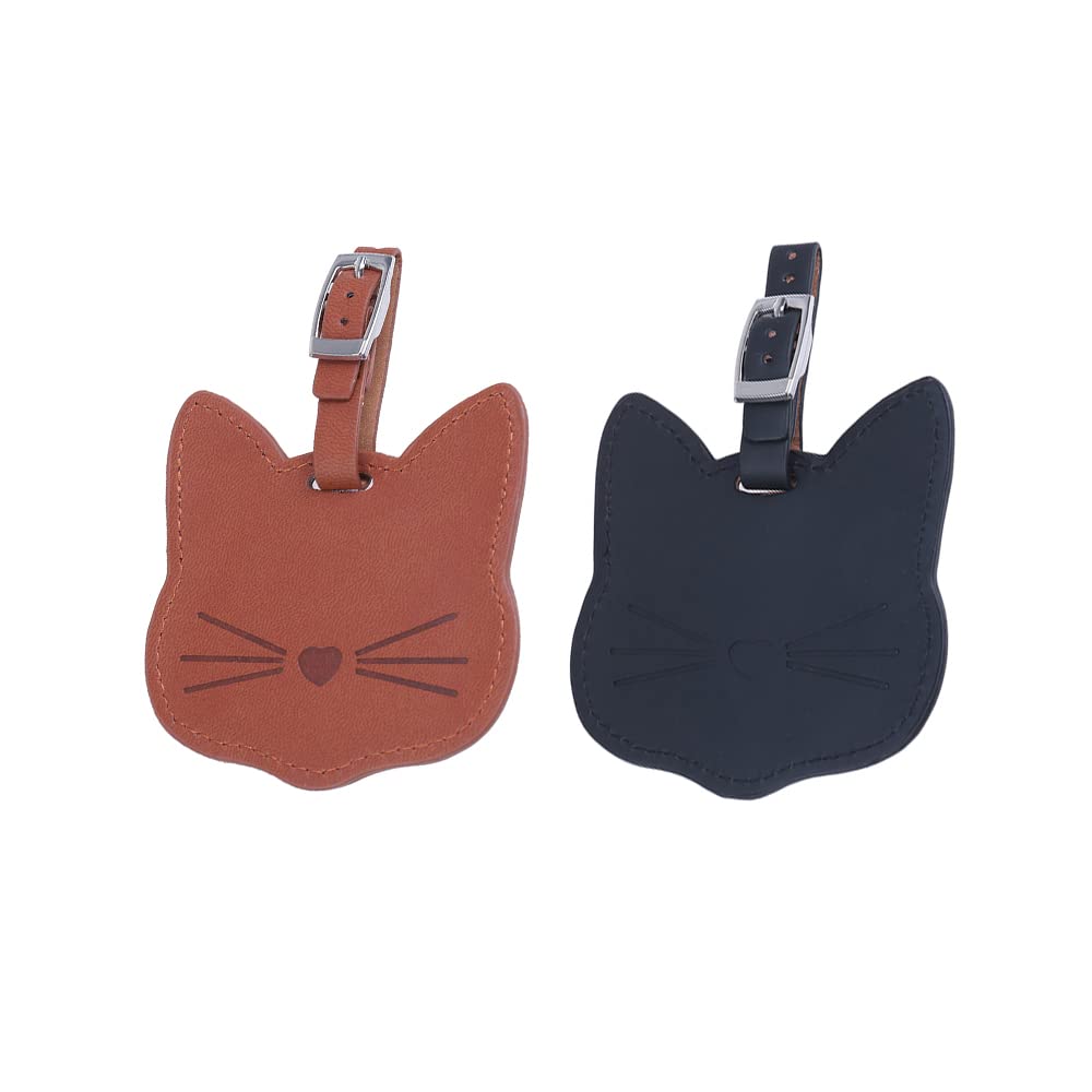 IKAAR 2pcs Luggage Tags Travel Luggage Suitcases Tags PU Leather Cat Luggage Label Baggage Tag Luggage Tag ID Labels with ID Label for Name and Address