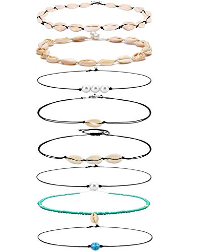 WAINIS 8PCS Bohemian Pearl Shell Beads Beach Choker Handmade Hawaii Wakiki Clavicle Necklace Set for Women Girls