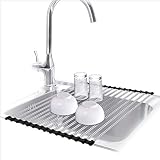 Retractable roll up sink drying rack, Multi-purpose foldable dish drainer suitable for kitchen sink, Best durable stainless steel manufacture detachable