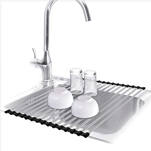 Retractable roll up sink drying rack, Multi-purpose foldable dish drainer suitable for kitchen sink, Best durable stainless steel manufacture detachable