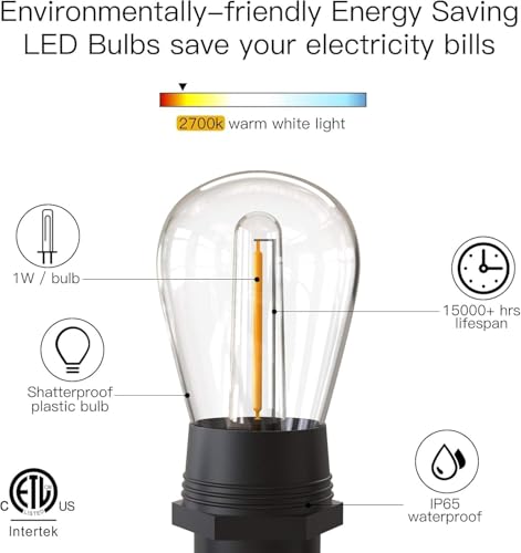 GlobaLink Outdoor String Lights, E14 S14 LED Garden, IP65 Waterproof Festoon Outdoor Lights 2700k 30+2(Spare) Bulbs for Outside Patio Terrace Yard Wedding Party Decor- Connectable
