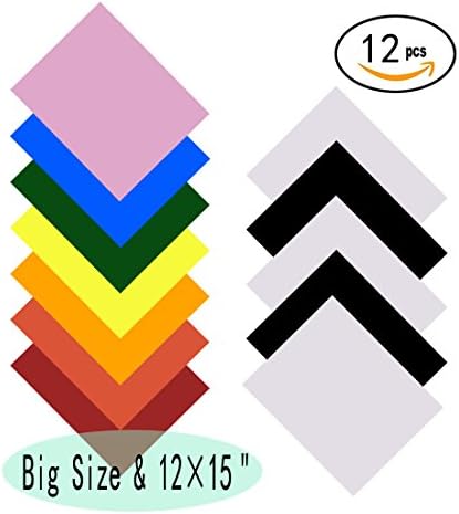 BaiFM Heat Transfer Vinyl 12 Sheets 12"x 15" 9 Colors Permanent Adhesive Backed Vinyl Heat Transfer Bundle Iron on HTV for T Shirts, Hats, Clothing Great For Silhouette Cameo, Heat Press or Cricut Ir