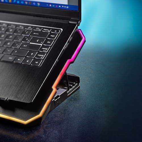 Hero Stand - Base de arrefecimento para portátil, 6 ventoinhas silenciosas, ecrã LCD, RGB, altura ajustável, 2 portas USB, suporte para smartphone, antiderrapante, 2400 RPM