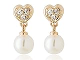 Rigant 18K RGP Alloy Shell Pearl Decorated Heart Earrings (Golden)