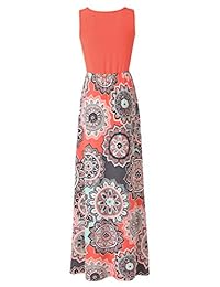 Vestido largo con estampado floral sin mangas con contraste, de verano, para dama