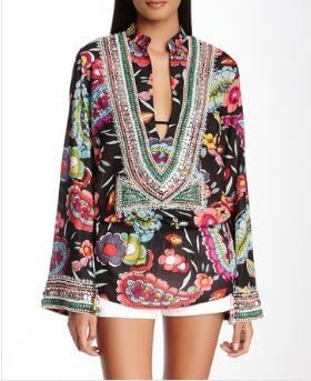 Monique Leshman Handmade Embellished Pizazz Woman Beach Cover Up Bohemian Bell Sleeve Pizazz Cotton Tunic-Medium **RUNS SMALL** Camilla, DVF, Mara Hoffman, taj