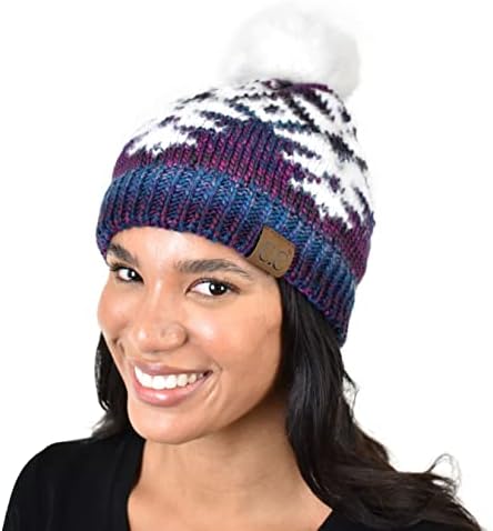 Women Winter Beanie Knitted Hat 2Pc Warm Set Faux Fur Pom  display picture 1