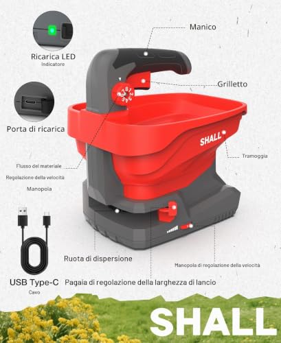 Shall Universal Rechargeable Battery Seeder, 7.2 V Electric Fertilizer Spreader, Suitable for Road Salting, Snow Removal and Sowing, Battery and Charger Included