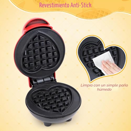 Mini Heart Shaped Waffle Maker, RISVOWO 350W Waffle Maker with Non-Stick, Electric Waffle Makers for Children's Birthdays, Family Parties, Easter or Christmas Mini Waffle Iron Heart Shape