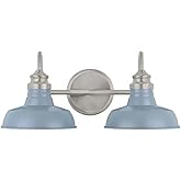 Ceybo Farmhouse 2-Light Vanity Light - Brushed Nickel Finish with Slate Blue Shades - Damp Rated, Reversible Up/Down Mount Wa