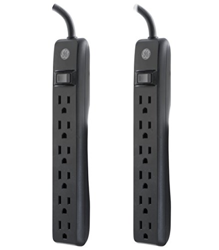 GE 6-Outlet General Purpose Surge Protector, 2-Pack, 450 Joules, 3ft. Cord, Black, 83969